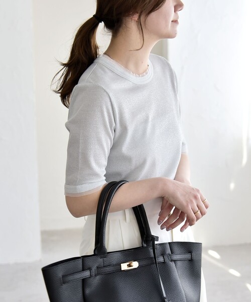 quaranciel(カランシエル)の「quaranciel:〈手洗い可能〉ラメ チュール リブ コンパクト TEE(Tシャツ/カットソー・レディース・ライトグリーン/グレー/ブラック/ホワイト・ONE SIZE)」の15枚目の写真