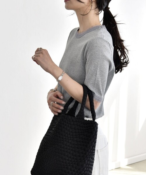 quaranciel(カランシエル)の「quaranciel:〈手洗い可能〉ラメ チュール リブ コンパクト TEE(Tシャツ/カットソー・レディース・ライトグリーン/グレー/ブラック/ホワイト・ONE SIZE)」の19枚目の写真