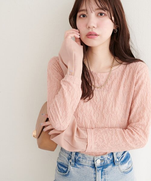 natural couture（ナチュラルクチュール）の「レースジャガードプルオーバー（Tシャツ/カットソー・レディース・ピンク/イエロー/ブラック/アイボリー・FREE）」の4枚目の写真