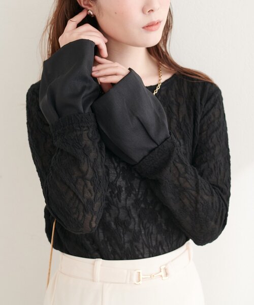 natural couture（ナチュラルクチュール）の「レースジャガードプルオーバー（Tシャツ/カットソー・レディース・ピンク/イエロー/ブラック/アイボリー・FREE）」の2枚目の写真