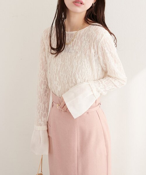 natural couture（ナチュラルクチュール）の「レースジャガードプルオーバー（Tシャツ/カットソー・レディース・ピンク/イエロー/ブラック/アイボリー・FREE）」の6枚目の写真