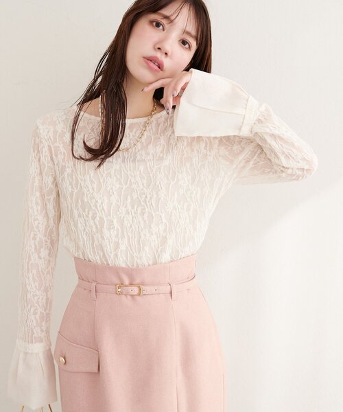 natural couture（ナチュラルクチュール）の「レースジャガードプルオーバー（Tシャツ/カットソー・レディース・ピンク/イエロー/ブラック/アイボリー・FREE）」の7枚目の写真