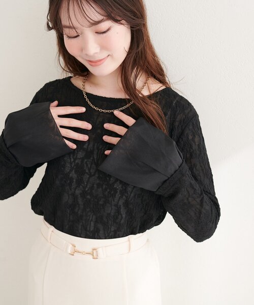 natural couture（ナチュラルクチュール）の「レースジャガードプルオーバー（Tシャツ/カットソー・レディース・ピンク/イエロー/ブラック/アイボリー・FREE）」の12枚目の写真