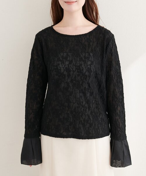 natural couture（ナチュラルクチュール）の「レースジャガードプルオーバー（Tシャツ/カットソー・レディース・ピンク/イエロー/ブラック/アイボリー・FREE）」の15枚目の写真