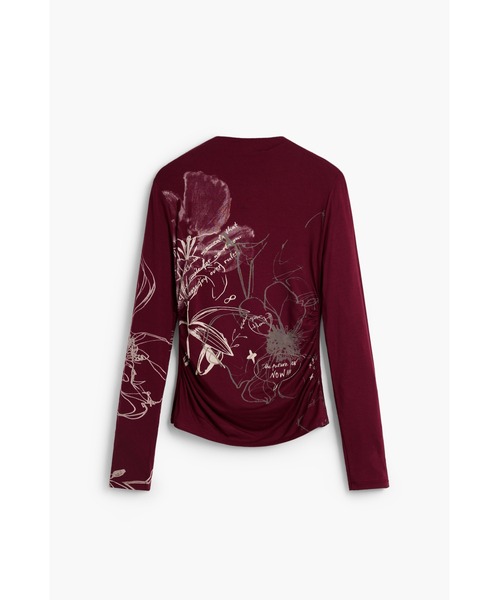 Desigual(デシグアル)の「ボタニカルスケッチギャザーロングスリーブトップス【2026秋冬新作】(Tシャツ/カットソー・レディース・レッド・L/M/S)」の1枚目の写真