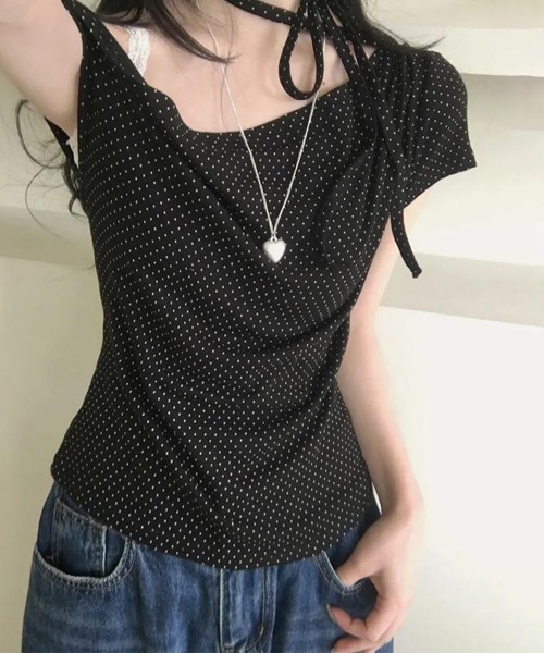 Miniministore(ミニミニストア)の「ドット柄tシャツオフショルダートップス夏(Tシャツ/カットソー・レディース・アイボリー/ピンク/ブラック・FREE)」の8枚目の写真