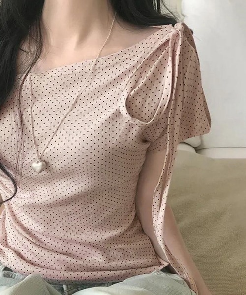 Miniministore(ミニミニストア)の「ドット柄tシャツオフショルダートップス夏(Tシャツ/カットソー・レディース・アイボリー/ピンク/ブラック・FREE)」の14枚目の写真