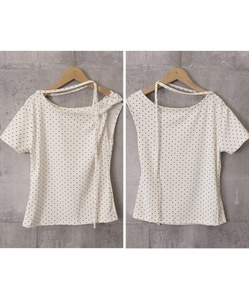 Miniministore(ミニミニストア)の「ドット柄tシャツオフショルダートップス夏(Tシャツ/カットソー・レディース・アイボリー/ピンク/ブラック・FREE)」の20枚目の写真