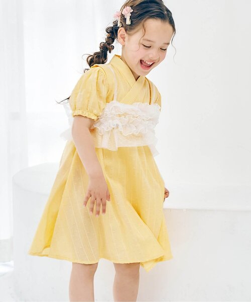 apres les cours（アプレレクール）の「【WEB限定】フリルビスチェ付きワンピース甚平（浴衣・キッズ・ラベンダー/イエロー・80/90/100/110/120/130）」の2枚目の写真