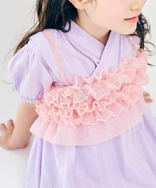 apres les cours（アプレレクール）の「【WEB限定】フリルビスチェ付きワンピース甚平（浴衣・キッズ・ラベンダー/イエロー・80/90/100/110/120/130）」の7枚目の写真