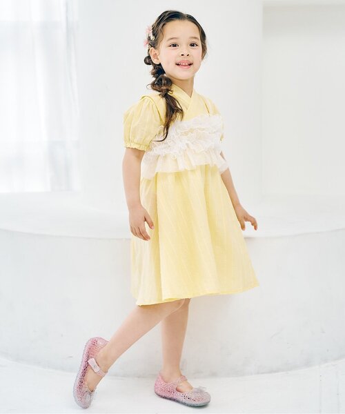 apres les cours（アプレレクール）の「【WEB限定】フリルビスチェ付きワンピース甚平（浴衣・キッズ・ラベンダー/イエロー・80/90/100/110/120/130）」の4枚目の写真