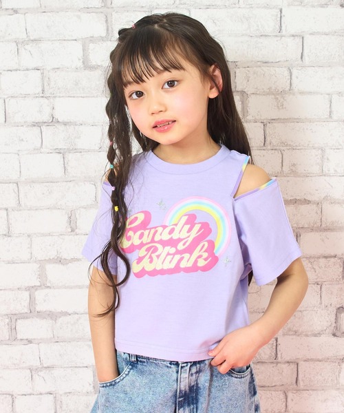 ANAP kids（アナップキッズ）の「肩ジップ レインボー Tシャツ トップス（Tシャツ/カットソー・キッズ・ホワイト/ブラック/ラベンダー・110/120/130）」の3枚目の写真