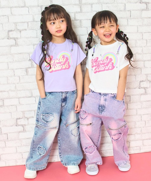 ANAP kids（アナップキッズ）の「肩ジップ レインボー Tシャツ トップス（Tシャツ/カットソー・キッズ・ホワイト/ブラック/ラベンダー・110/120/130）」の4枚目の写真
