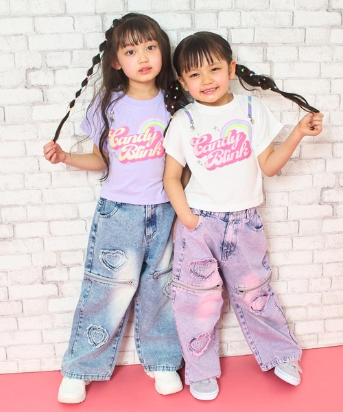 ANAP kids（アナップキッズ）の「肩ジップ レインボー Tシャツ トップス（Tシャツ/カットソー・キッズ・ホワイト/ブラック/ラベンダー・110/120/130）」の5枚目の写真