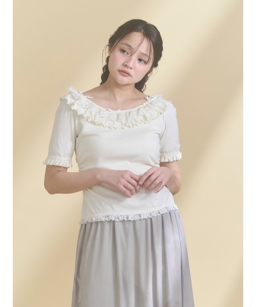 merry jenny(メリージェニー)の「romantic frill summer top(Tシャツ/カットソー・レディース・ネイビー/ピンク/アイボリー・FREE)」の5枚目の写真