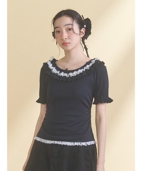 merry jenny(メリージェニー)の「romantic frill summer top(Tシャツ/カットソー・レディース・ネイビー/ピンク/アイボリー・FREE)」の10枚目の写真