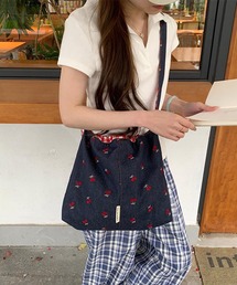Mignonjour/フラワー チェリー刺繍デニムトートバッグ M2901