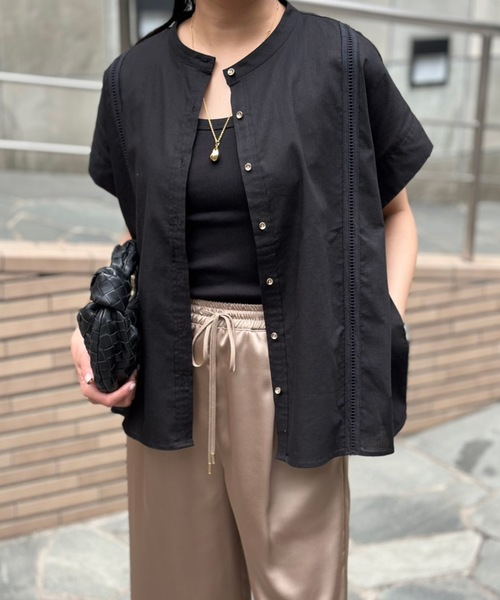 Emma Taylor(エマテイラー)の「シアーリネンピコレースオーバータックシャツ(シャツ/ブラウス・レディース・ホワイト/ブラック・FREE)」の12枚目の写真