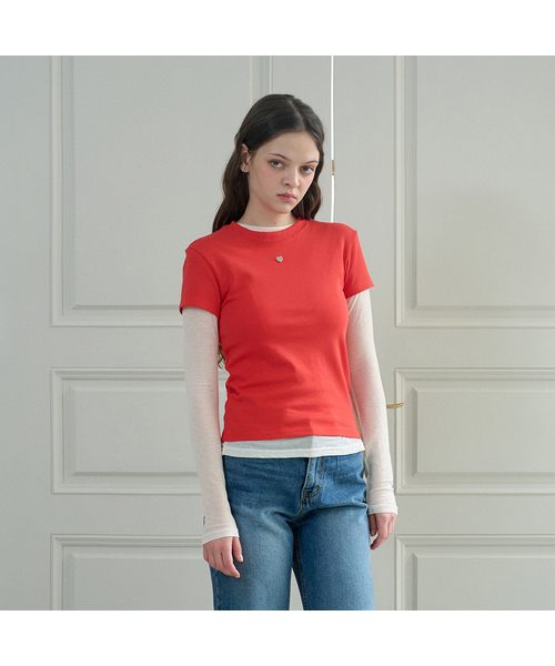 PLUNASTUDIO(プルナスタジオ)の「ハート半袖Tシャツ(レッド)(Tシャツ/カットソー・レディース・レッド・FREE)」の1枚目の写真