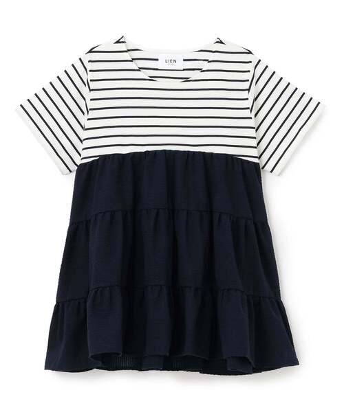 petit main LIEN(プティマインリアン)の「【親子リンク】ドッキングティアードTシャツ(Tシャツ/カットソー・レディース・ネイビー/ブラック/アイボリー/ラベンダー・F)」の1枚目の写真