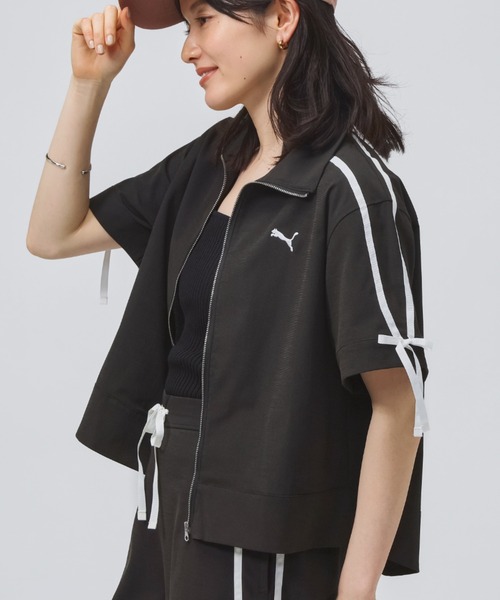 PUMA(プーマ)の「【PUMA×アルペン限定モデル】プーマ PUMA リネンミックスマテリアル SS JKT(シャツ/ブラウス・レディース・ピンク/ブルー/ブラック・S/M/L)」の2枚目の写真