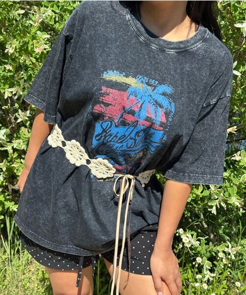 NAKED SURF CLUB（ネイキッドサーフクラブ）の「ヴィンテージパームツリーオーバーサイズTシャツ (チャコール)（Tシャツ/カットソー・レディース・その他・FREE）」の4枚目の写真