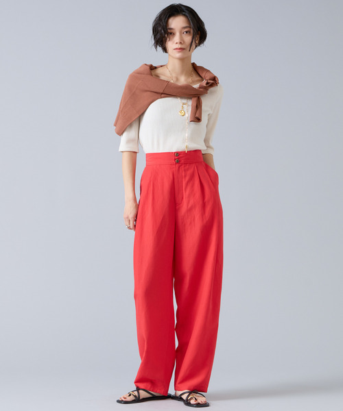 Liesse(リエス)の「リネンタンブラーカーブパンツ(その他パンツ・レディース・ブラック/ベージュ・3/2)」の4枚目の写真