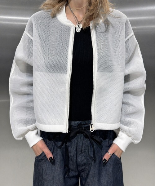 G-STAR(ジースター)の「Meshy Binding Jacket/メッシュオーバーサイズクロップドジップアップブルゾン(ブルゾン・レディース・グレー/ホワイト・X-SMALL/SMALL/MEDIUM)」の2枚目の写真