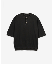 INEXCIS（イネクシス）の「ピグメントワッフルボタンTシャツ (ウォッシュドブラック)（Tシャツ/カットソー）」