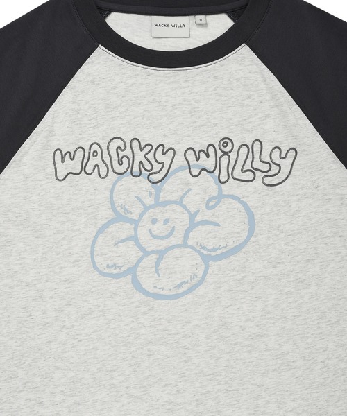 Wacky WiLLy(ワッキーウィリー)の「WOMEN'S PRINTED RAGLAN SHORT SLEEVE T-SHIRT(Tシャツ/カットソー・レディース・ダークネイビー/オートミール・SMALL/MEDIUM)」の6枚目の写真