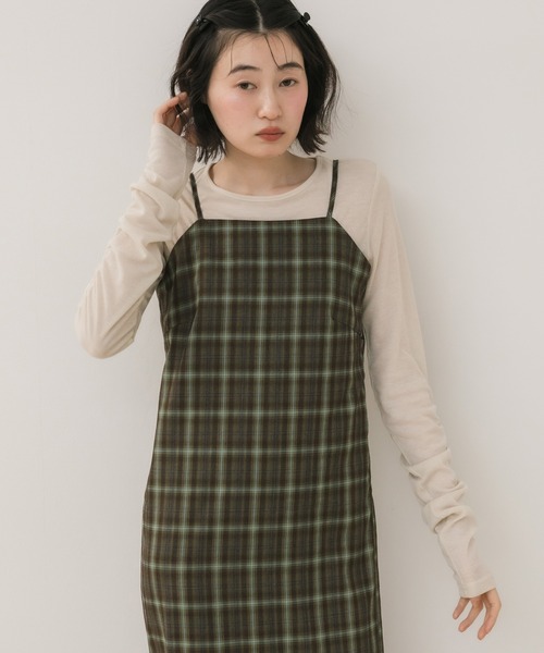 HEILIS(ヘイリス)の「チェックキャミワンピース / キャミワンピース チェックワンピース ロングワンピース Iラインワンピース ナローワンピース キャミワンピ ロング丈 スリットワンピース レイヤードワンピース チェック柄 春服 夏服 秋服 マタニティ ロング キャミワンピ ブラウン ネイビー ブルー カジュアル 大人カジュアル デイリー 韓国(ワンピース・レディース・ブルー/ブラウン・FREE)」の22枚目の写真