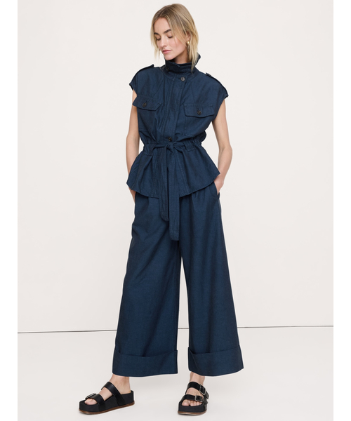 Banana Republic（バナナリパブリック）の「ハイライズ ワイドレッグ テンセル(TM) コットンリネン クロップドパンツ（その他パンツ・レディース・ネイビー・4/6/8/0）」の8枚目の写真