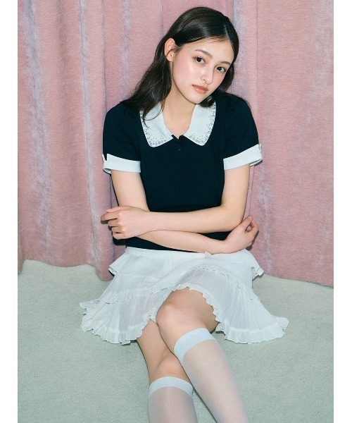 SNIDEL（スナイデル）の「【ZOZOTOWN / USAGI ONLINE限定】レイヤードビジューポロカットソー（ポロシャツ・レディース・ネイビー/ブラック/その他・F）」の17枚目の写真