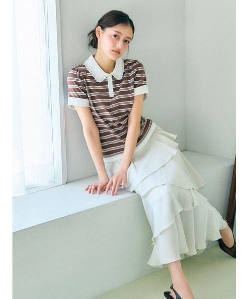 SNIDEL（スナイデル）の「【ZOZOTOWN / USAGI ONLINE限定】レイヤードビジューポロカットソー（ポロシャツ・レディース・ネイビー/ブラック/その他・F）」の18枚目の写真