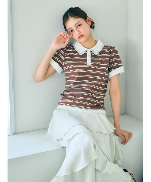 SNIDEL（スナイデル）の「【ZOZOTOWN / USAGI ONLINE限定】レイヤードビジューポロカットソー（ポロシャツ・レディース・ネイビー/ブラック/その他・F）」の19枚目の写真