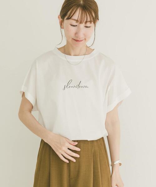 ITEMS URBANRESEARCH（アイテムズ アーバンリサーチ）の「『接触冷感/UVカット』シルケット半袖プリントTシャツ(楽着シリーズ)（Tシャツ/カットソー・レディース・モカ/ホワイト/ブラック/ミント・FREE）」の2枚目の写真