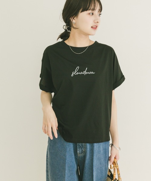 ITEMS URBANRESEARCH（アイテムズ アーバンリサーチ）の「『接触冷感/UVカット』シルケット半袖プリントTシャツ(楽着シリーズ)（Tシャツ/カットソー・レディース・モカ/ホワイト/ブラック/ミント・FREE）」の3枚目の写真