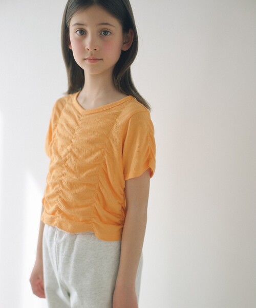 green label relaxing(グリーンレーベルリラクシング)の「【WEB限定】シャーリング Tシャツ / キッズ 100cm-160cm(Tシャツ/カットソー・キッズ・ライム/オレンジ/ライトブルー・100cm/160cm/140cm/150cm/130cm/110cm/120cm)」の1枚目の写真