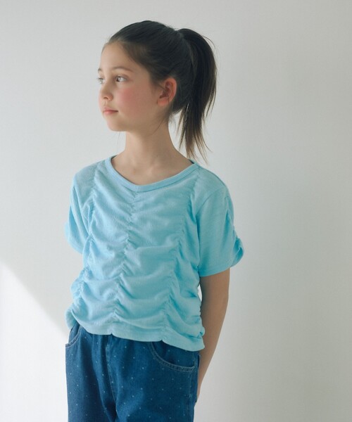 green label relaxing(グリーンレーベルリラクシング)の「【WEB限定】シャーリング Tシャツ / キッズ 100cm-160cm(Tシャツ/カットソー・キッズ・ライム/オレンジ/ライトブルー・100cm/160cm/140cm/150cm/130cm/110cm/120cm)」の3枚目の写真