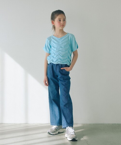 green label relaxing(グリーンレーベルリラクシング)の「【WEB限定】シャーリング Tシャツ / キッズ 100cm-160cm(Tシャツ/カットソー・キッズ・ライム/オレンジ/ライトブルー・100cm/160cm/140cm/150cm/130cm/110cm/120cm)」の4枚目の写真