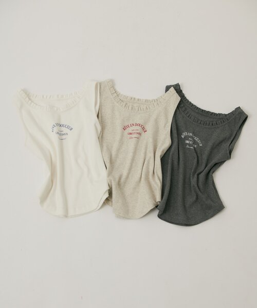 w closet(ダブルクローゼット)の「フリルロゴタンク(Tシャツ/カットソー・レディース・チャコールグレー/アイボリー/オフホワイト・FREE)」の3枚目の写真