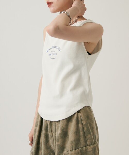 w closet(ダブルクローゼット)の「フリルロゴタンク(Tシャツ/カットソー・レディース・チャコールグレー/アイボリー/オフホワイト・FREE)」の5枚目の写真