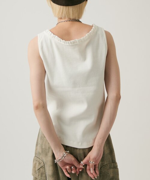 w closet(ダブルクローゼット)の「フリルロゴタンク(Tシャツ/カットソー・レディース・チャコールグレー/アイボリー/オフホワイト・FREE)」の6枚目の写真