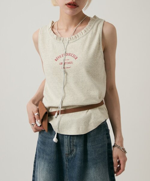 w closet(ダブルクローゼット)の「フリルロゴタンク(Tシャツ/カットソー・レディース・チャコールグレー/アイボリー/オフホワイト・FREE)」の10枚目の写真
