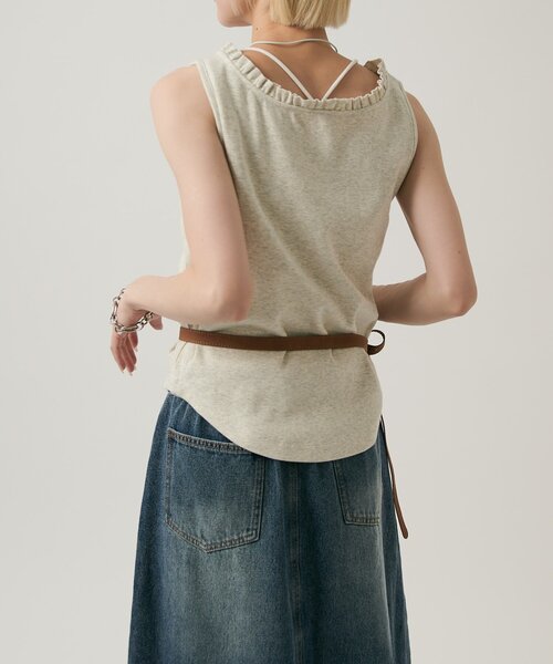 w closet(ダブルクローゼット)の「フリルロゴタンク(Tシャツ/カットソー・レディース・チャコールグレー/アイボリー/オフホワイト・FREE)」の12枚目の写真