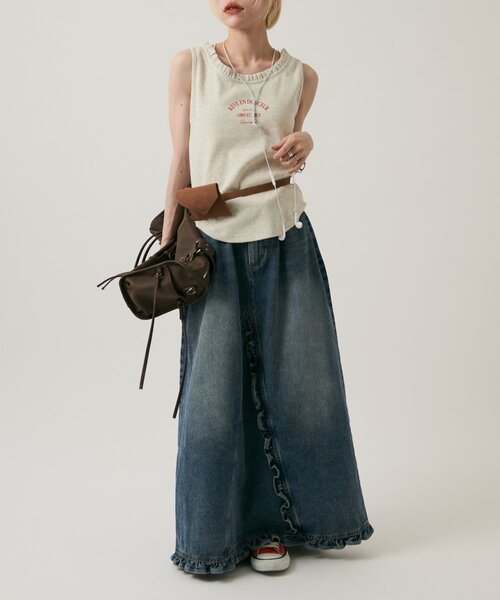 w closet(ダブルクローゼット)の「フリルロゴタンク(Tシャツ/カットソー・レディース・チャコールグレー/アイボリー/オフホワイト・FREE)」の13枚目の写真