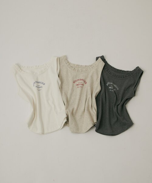 w closet(ダブルクローゼット)の「フリルロゴタンク(Tシャツ/カットソー・レディース・チャコールグレー/アイボリー/オフホワイト・FREE)」の16枚目の写真