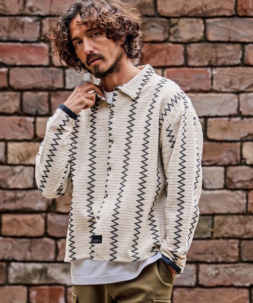 CAMBIO(カンビオ)の「ms6536-Geometric Stripe Long Sleeve Shirts ジオメトリックストライプシャツ(PF-262-005)(シャツ/ブラウス・メンズ・ナチュラル/ブラック・L/M)」の1枚目の写真