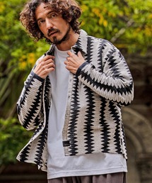 ms6536-Geometric Stripe Long Sleeve Shirts ジオメトリックストライプシャツ(PF-262-005)
