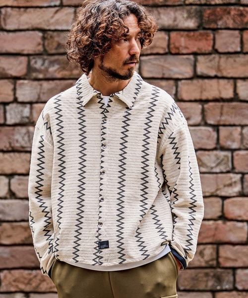 CAMBIO(カンビオ)の「ms6536-Geometric Stripe Long Sleeve Shirts ジオメトリックストライプシャツ(PF-262-005)(シャツ/ブラウス・メンズ・ナチュラル/ブラック・L/M)」の9枚目の写真